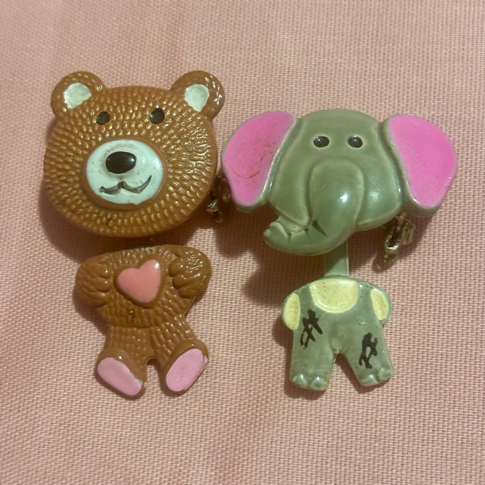 Vintage Swing-And-Sway Animal Pins from Avon Elephant and Teddy Bear